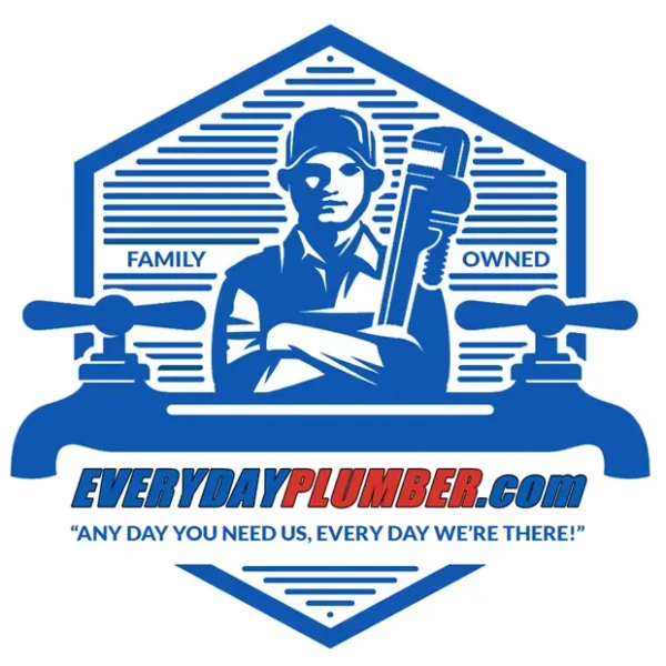 EVERYDAYPLUMBER.com logo with plumber holding a wrench and the slogan "Any day you need us, every day we're there!"